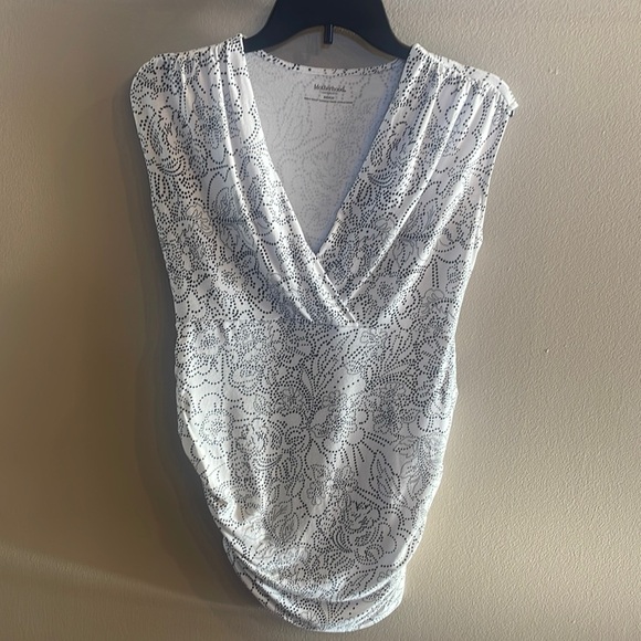 MOTHERHOOD maternity top V neck cap sleeve floral dotted print blk wht SMALL - Picture 1 of 9